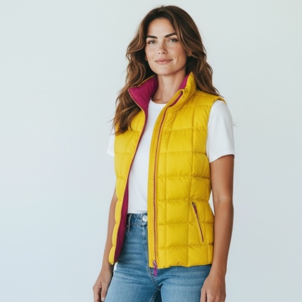 Avalon Femme‎ Los Angeles Women's M Puffer Vest Yellow Pink Zip